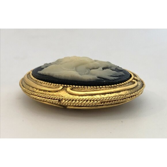 Corday Solid Perfume Oval Empty Compact Cameo Two Sisters w/Dove Gold Tone Vtg - Picture 2 of 7